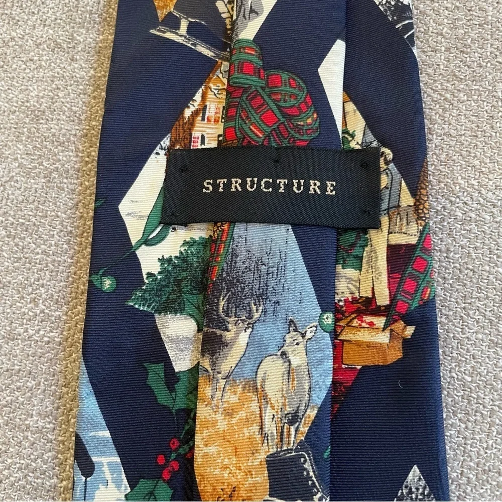 Structure Vintage 100% Silk Made in USA Christmas Holiday Vignettes Necktie